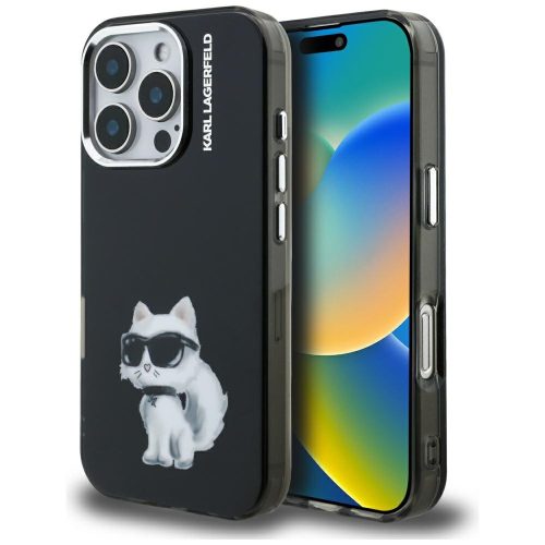 Karl Lagerfeld IML Aquarelle Choupette & Logo iPhone 16 Pro tok, fekete
