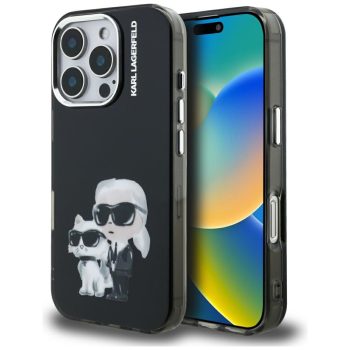   Karl Lagerfeld IML Aquarelle Karl & Choupette & Logo Case iPhone 16 Pro Max tok, fekete