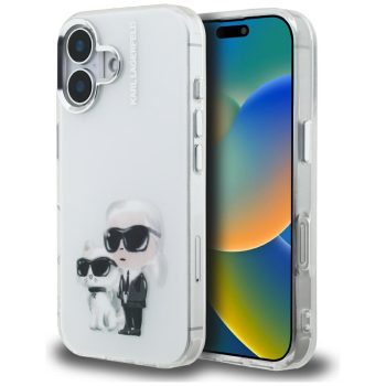   Karl Lagerfeld IML Aquarelle Karl & Choupette & Logo iPhone 16 Case tok, fehér