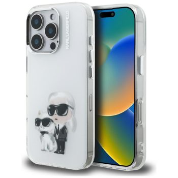   Karl Lagerfeld IML Aquarelle Karl & Choupette & Logo Case iPhone 16 Pro Max tok, fehér