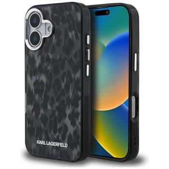   Karl Lagerfeld IML Leopard Pattern MagSafe Case iPhone 16 tok, fekete