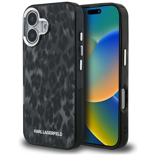 Karl Lagerfeld IML Leopard Pattern MagSafe Case iPhone 16 tok, fekete