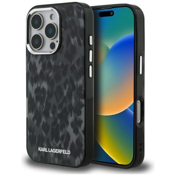   Karl Lagerfeld IML Leopard Pattern MagSafe Case iPhone 16 Pro tok, fekete