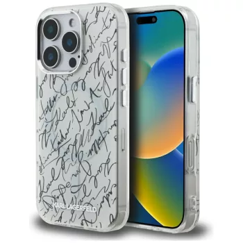   Karl Lagerfeld IML Karl Script Pattern MagSafe Case iPhone 16 Pro tok, fehér
