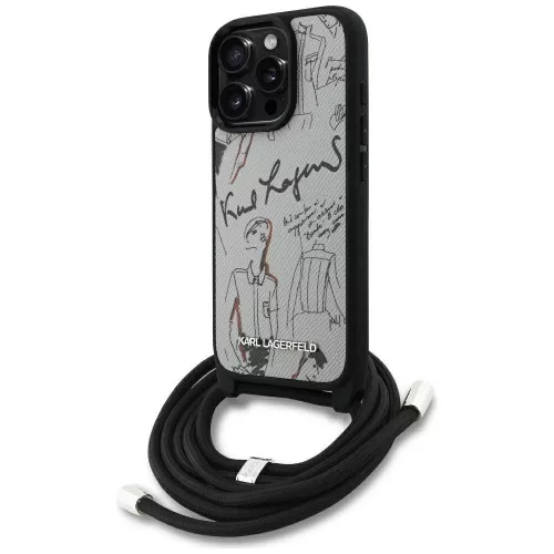 KARL LAGERFELD case IPHONE 16 PRO MAX KLHCP16XPGGRMPCG MagSafe (CRSSBY Grained PU W/ Pattern & Logo) tok, szürke