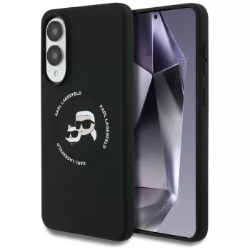   Karl Lagerfeld Silicone nauble Heads And Circle MagSafe case Samsung Galaxy S25 Edge tok, fekete
