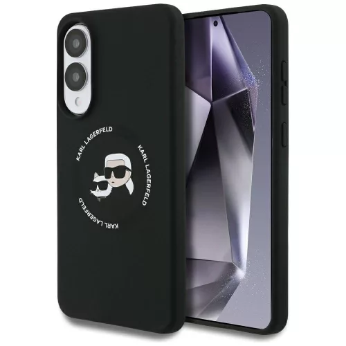 Karl Lagerfeld Silicone nauble Heads And Circle MagSafe case Samsung Galaxy S25 Edge tok, fekete