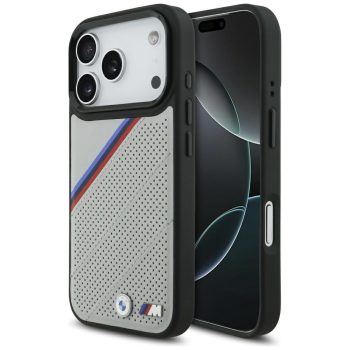 BMW M Tricolor Metal Logo MagSafe iPhone 17 Pro tok, szürke