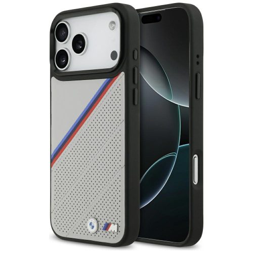 BMW M Tricolor Metal Logo MagSafe iPhone 17 Pro Max tok, szürke