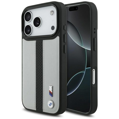 BMW M Perforated Stripe Logo MagSafe Case iPhone 17 Pro tok, szürke