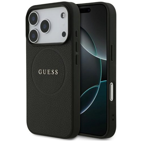 Guess Grained Ring MagSafe case iPhone 17 Pro tok, fekete