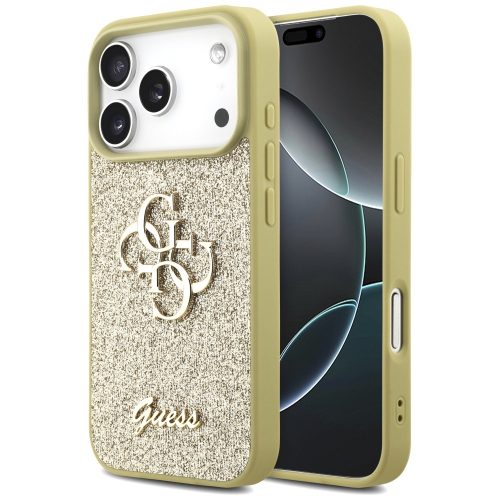 Guess Fixed Glitter Big 4G case iPhone 17 Pro tok, arany
