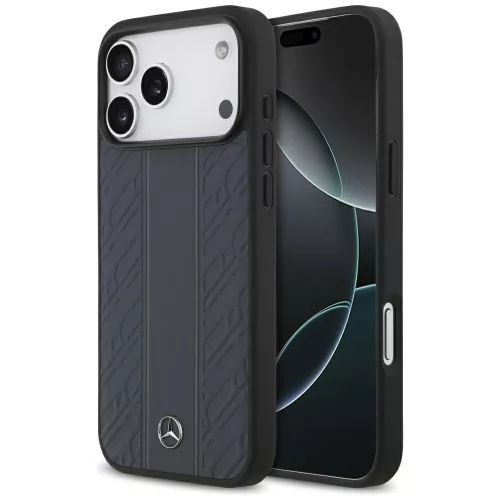 Mercedes Leather Laurel Leaves Stripes MagSafe Case iPhone 17 Pro Max tok, kék
