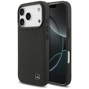   Mercedes Leather Large Laurel Leave MagSafe iPhone 17 Pro tok, fekete