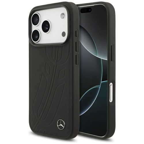 Mercedes Leather Large Laurel Leave MagSafe iPhone 17 Pro tok, fekete