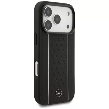   Mercedes Leather Star Pattern Stripes MagSafe iPhone 17 Pro tok, fekete