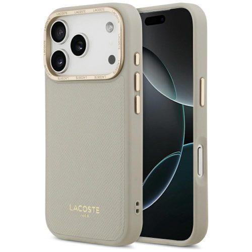 Lacoste Champs Elysees Gold Logo MagSafe case iPhone 17 Pro tok, bézs