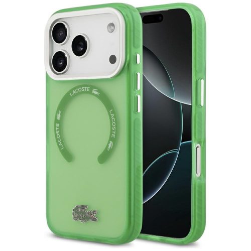 Lacoste Shockproof tok, átlátszó Frosted MagSafe Case iPhone 17 Pro tok, zöld
