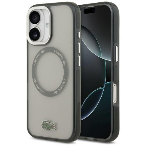 Lacoste Shockproof tok, átlátszó Frosted MagSafe iPhone 17 tok, szürke