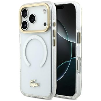   Lacoste Shockproof Frosted Case Gold Logo MagSafe Case iPhone 17 Pro tok, átlátszó-arany