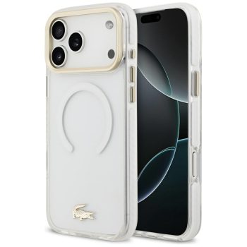   Lacoste Shockproof Frosted Case Gold Logo MagSafe Case iPhone 17 Pro Max tok, átlátszó-arany