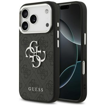  GUESS iPhone 17 Pro GUHCP17LP4G4SMCK (4G PU Leather Case with Big 4G and Classic Logo Silver Metal Camera Frame) tok, fekete