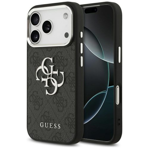 GUESS iPhone 17 Pro GUHCP17LP4G4SMCK (4G PU Leather Case with Big 4G and Classic Logo Silver Metal Camera Frame) tok, fekete