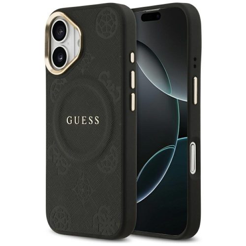 GUESS iPhone 17 MagSafe GUHMP17SPSAMSECK (PU W/ Peony Hot Stamp) tok, fekete