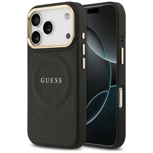 Guess Peony Hot Stamp MagSafe iPhone 17 Pro tok, fekete