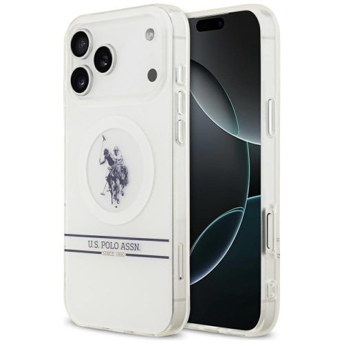 US Polo DH and Bottom Stripe Logo MagSafe Case iPhone 17 Pro Max tok, fehér