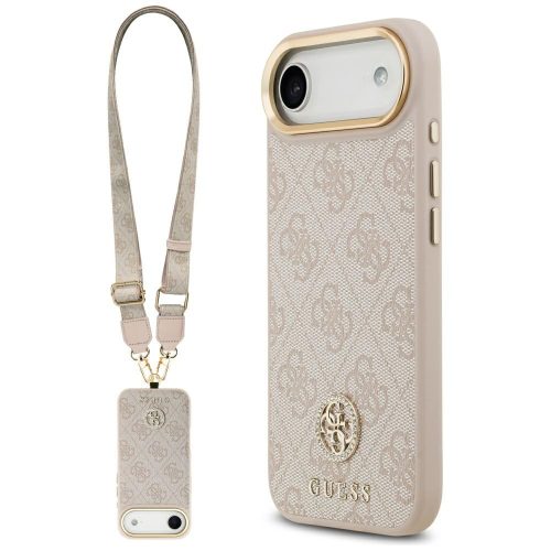 Guess 4G Strass Logo & Big Strap Metal Buttons MagSafe iPhone 17 Air tok, rózsaszín