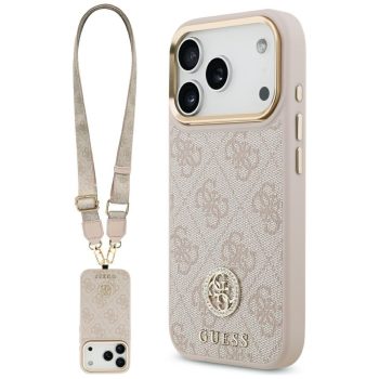   Guess 4G Strass Logo & Big Strap Metal Buttons MagSafe iPhone 17 Pro tok, rózsaszín