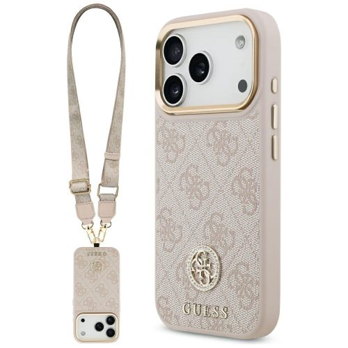 Guess 4G Strass Logo & Big Strap Metal Buttons MagSafe iPhone 17 Pro tok, rózsaszín