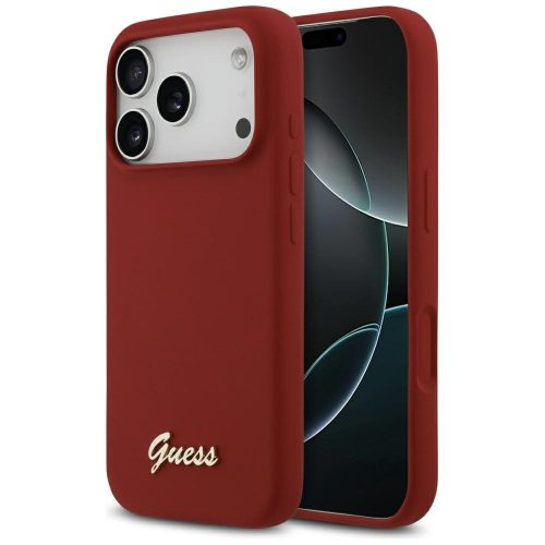 Guess Silicone Script Metal Logo MagSafe iPhone 17 Pro tok, magenta