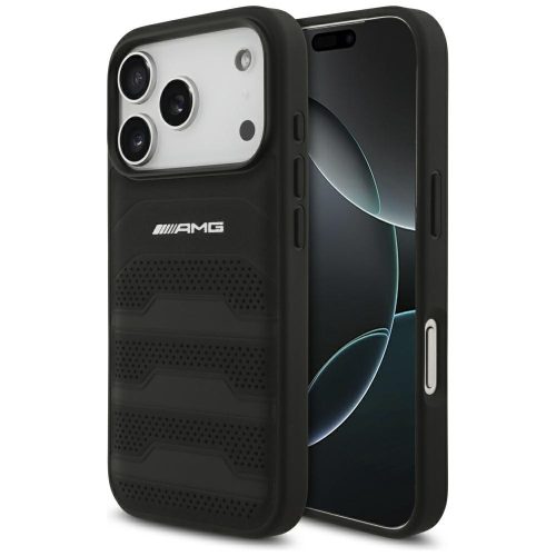 AMG Leather Debossed Lines Logo Case iPhone 17 Pro tok, fekete