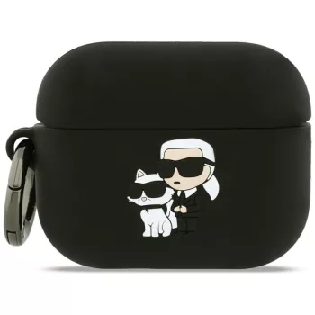   Karl Lagerfeld Case Silicone Karl&Chaupette Head 3D AirPods Pro 3, tok, fekete