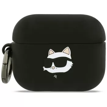   Karl Lagerfeld Case Silicone Choupette Head 3D AirPods Pro 3, tok, fekete