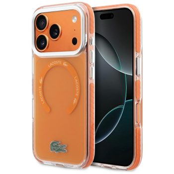   Lacoste Shockproof tok, átlátszó Frosted MagSafe Case iPhone 17 Pro tok, narancs