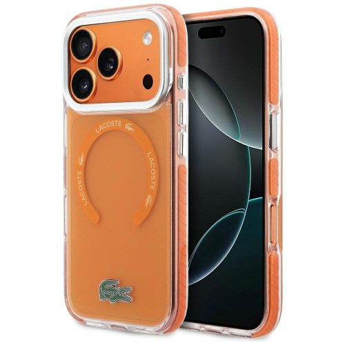 Lacoste Shockproof tok, átlátszó Frosted MagSafe Case iPhone 17 Pro tok, narancs