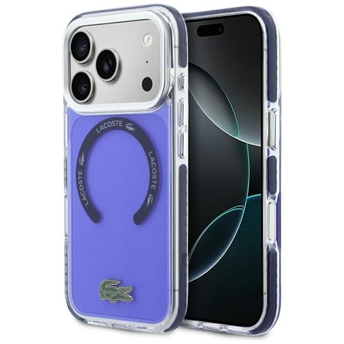 Lacoste Shockproof tok, átlátszó Frosted MagSafe Case iPhone 17 Pro tok, kék