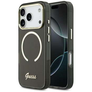 Guess IML Script Metal MagSafe iPhone 17 Pro tok, fekete