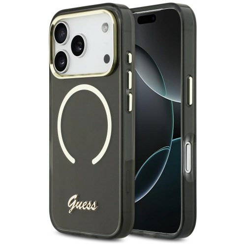 Guess IML Script Metal MagSafe iPhone 17 Pro Max tok, fekete