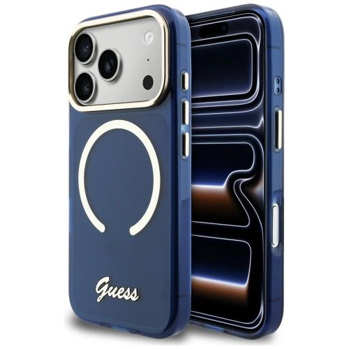 Guess IML Script Metal MagSafe iPhone 17 Pro Max tok, kék