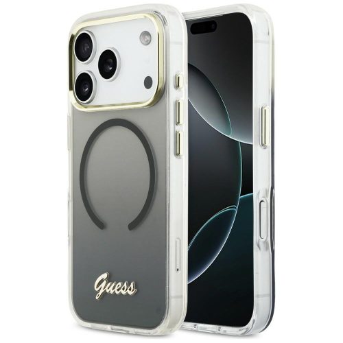 Guess IML Gradient Script Metal MagSafe iPhone 17 Pro Max tok, fekete