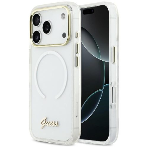 Guess IML Gradient Script Metal MagSafe iPhone 17 Pro tok, fehér