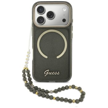   Guess IML Glitters Script Strap MagSafe iPhone 17 Pro tok, fekete