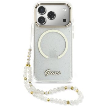   Guess IML Glitters Script Strap MagSafe iPhone 17 Pro tok, átlátszó-arany