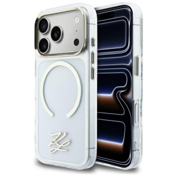   Karl Lagerfeld IML KL Script Logo MagSafe iPhone 17 Pro Max tok, átlátszó-arany
