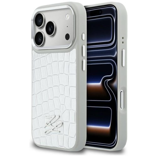 Karl Lagerfeld Croco KL Script Logo MagSafe Case iPhone 17 Pro - tok, ezüst