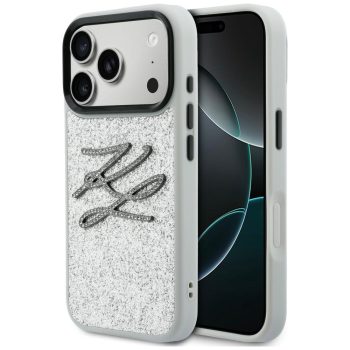   Karl Lagerfeld IML Glitter KL Diamond Logo iPhone 17 Pro tok, ezüst